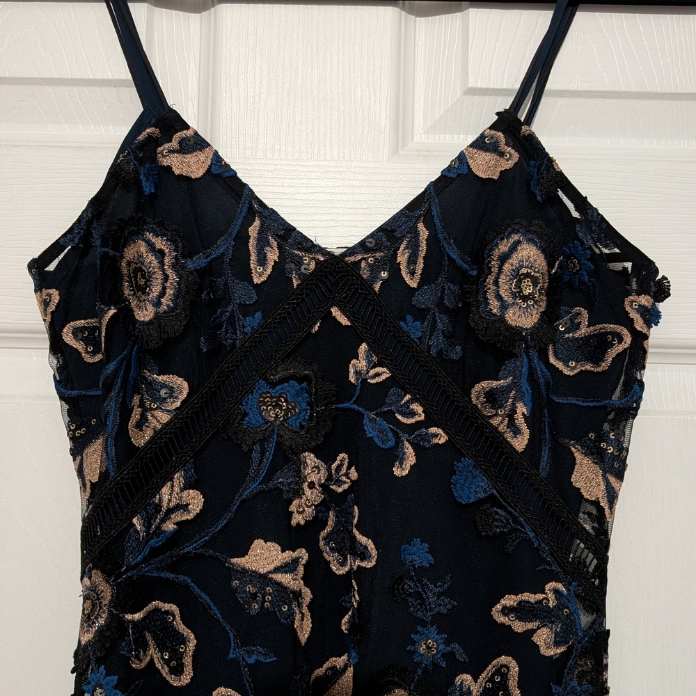 Self-Portrait Navy and Beige Floral Maxi Dress - Picture 2 of 5